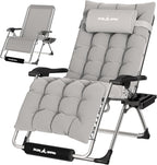 UDPATIO Oversized Zero Gravity Chair 29In XL Patio Reclining Chair with Cushion, Outdoor Folding Recliner with Pillows|Cup Holder|Foot Rest|Padded Headrest, Grey, Support 500LB