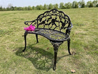 Mandolin Outdoor Park Garden Chair,All Chair Anti Rust Cast Aluminum Patio Yard Bench,Carved Rose Loveseat Bench for Backyard .Porch.Balcony.Lawn (Copper)