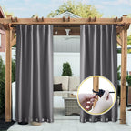 NICETOWN 2 Panels Outdoor Curtains Waterproof Extra Long 108" for Patio, Windproof Top & Bottom Grommet & Back Tab Weighted Blackout Outdoor Drapes Keep Privacy with Rope for Fixed, 104" Wide, Grey
