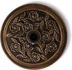 Backyard Expressions 20 lb Patio Umbrella Base Stand, Decorative Rose Medallion Antique Bronze Finish, Fits 1.5–1.9 in Poles w/Adapters, 18 in Round Weighted Outdoor Umbrella Holder for Deck & Table