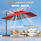 9' X 12' Cantilever Outdoor Patio Umbrellas with Base Included, Large Rectangle Umbrella Heavy Duty 360°Rotation Offset Umbrella for Garden Deck Pool Patio,Red