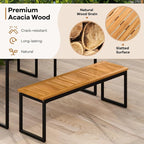 Tangkula 6 Pieces Outdoor Acacia Wood Dining Set, Patio Table and Chairs Set with Bench and 2” Umbrella Hole, Outdoor Patio Dining Furniture Set for Lawn, Garden, Poolside, Backyard