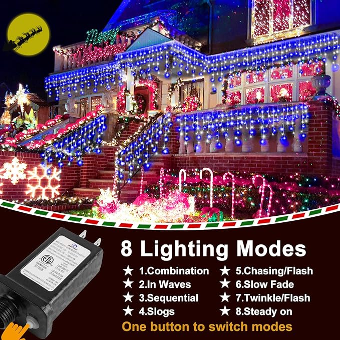 String Lights 400 LED 33ft Blue and White Outdoor Christmas Lights