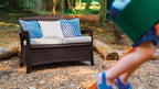 Suncast Outdoor Wicker Love Seat with 23-Gallon Storage, Comfortable Seating for Two, Ergonomic Back Support, All-Weather Furniture for Patio, Deck, and Garden, Java, Made in the USA