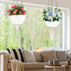 12 inch Hanging Planters for Indoor Plants, 2 Pack Self-Watering Hanging Planter Pots with Chain and Drainage Holes, Outdoor Plastic Hanging Baskets for Garden Home Decor (White, 2pcs/12inch)