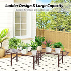 2 Pack Metal Plant Stand Outdoor Indoor, 1 Tier Folding Tiered Flower Plant Shelf, Heavy Duty Ladder Multiple Pot Display Plant Rack for Patio Garden Balcony Windowsills, Brown