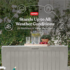 Keter Marvel Plus 71 Gallon Resin Outdoor Storage Box for Patio, Balcony & Garden – Weather‑Resistant Deck Box for Cushions, Pillows, Pool Floats & Tools, Beige