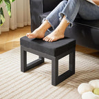 IBUYKE 16 Inch Small Foot Stool Ottoman, Rectangle Linen Foot Rest with Padded Seat and Metal Legs, Modern Ottoman Foot Rest for Living Room Bedroom Entryway Couch, Black WBD001B