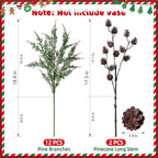 Faux Cedar Stems Artificial Norfolk Pine Branches for Christmas Decor, 12 PCS Fake Pine Stems with 2 PCS Pine Cones Branches Real Touch Realistic Faux Greenery for Vases DIY Garland Xmas Table Indoor