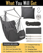 MIZTLI Hammock Chair Hanging Chair Swing Chair Hanging Chair for Bedroom Indoor Outdoor- Max 500 Lbs－Steel Spreader Bar with Anti-Slip Rings, 2 Cushions