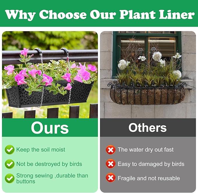Adnee 4 Pcs 30 Inch Fabric Plant Window Box Liners-Rectangular Non-Woven Planter Basket Liner-Black Felt Flower Hanging Basket for Outdoor Garden Wall Hanging Planter Flower Vegetables
