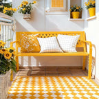 VINGLI 47'' Outdoor Bench, Weather Resistant Garden Patio Bench Powder Coated Iron Frame w/PVC Mesh Backrest Slatted Seat, 2-Person Outdoor Furniture for Front Porch Entryway Park (Yellow)