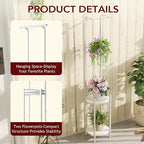 Plant Stand Indoor Outdoor - Heavy Duty Metal 2-tier Hanging Plant Holder Space-Saving Iron Plant Stands Tall Plant Shelf for Living Room Garden Balcony (White)