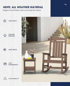 KINGYES HDPE Outdoor Rocking Chair Set of 4, Widened Seat Patio Rocking Chair, Oversized All Weather Patio Rocker, Brown