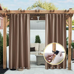 NICETOWN 2 Panels Weighted Blackout Curtains Patio Waterproof Outdoor Curtains, Thermal Insulated Top & Bottom Grommet & Back Tab Wind-Break Drapes Privacy for Pergola, W52 by L84, Tan-Khaki
