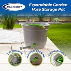 Suncast 300 Foot Heavy Duty 5 Gallon Decorative Plastic Hose Pot for Expandable and Lightweight Hoses, Ideal for Garden, Patio and Backyard Use