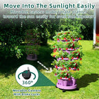 Strawberry Vertical Planter GardenTower, 5 Tiered Stackable Planter with Support Pole, Stacking Herb Vegetable Planters Indoor and Outdoor - Purple