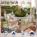 Hammock Chair Stand with X-Large Swing Chair with Footrest，Anti-Tip Thickened Weather-Resistant Iron Pipe Swing Frame, 450Lbs Stand Capacity Quick Assembly for Indoor Outdoor (White)
