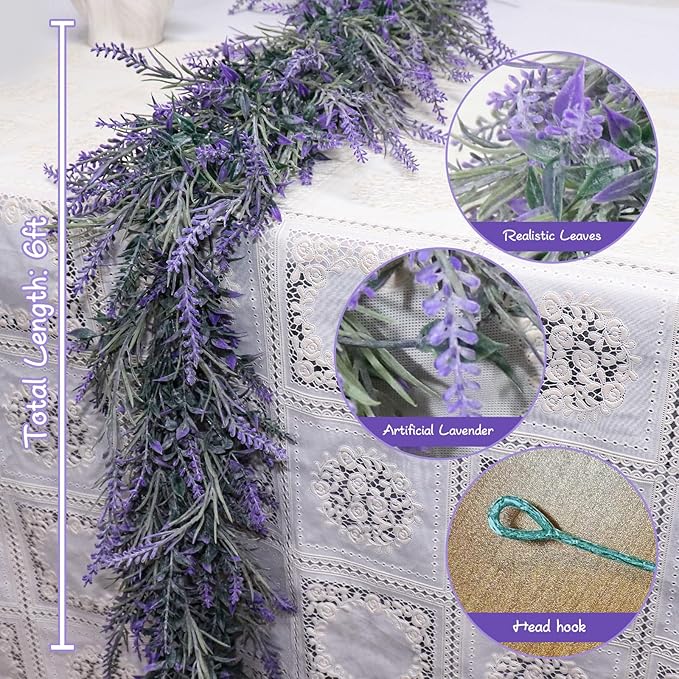 Artificial Lavender Garland 6 Ft Light Purple Faux Greenery Vine