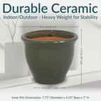 Sunnydaze Round Ceramic Planter - Set of 2 Indoor or Outdoor Plant Pots with Drainage Hole - Studio - 9" - Gray Glaze