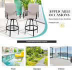 Vongrasig 4 Piece Patio Swivel Bar Chairs, All Weather Metal Textile High Swivel Bar Stools Chairs, Outdoor High Top Bistro Set for Backyard, Lawn Garden, Balcony, Taupe