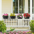 MADHOLLY Railing Planter with Drainage Holes - Sturdy Bucket Pots for Railing Fence, Countryside Style Metal Flower Pots for Herbs Balcony Garden Yard Decor, 4Pcs, Black