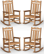 Ciokea Oversized Outdoor Rocking Chairs Set of 4, 380lbs Heavy-Duty Large Patio Rocker, High Back Cozy Porch Chairs, Weather Resistant Patio Rocking Chairs for Outside, Fire Pit, Deck, Teak