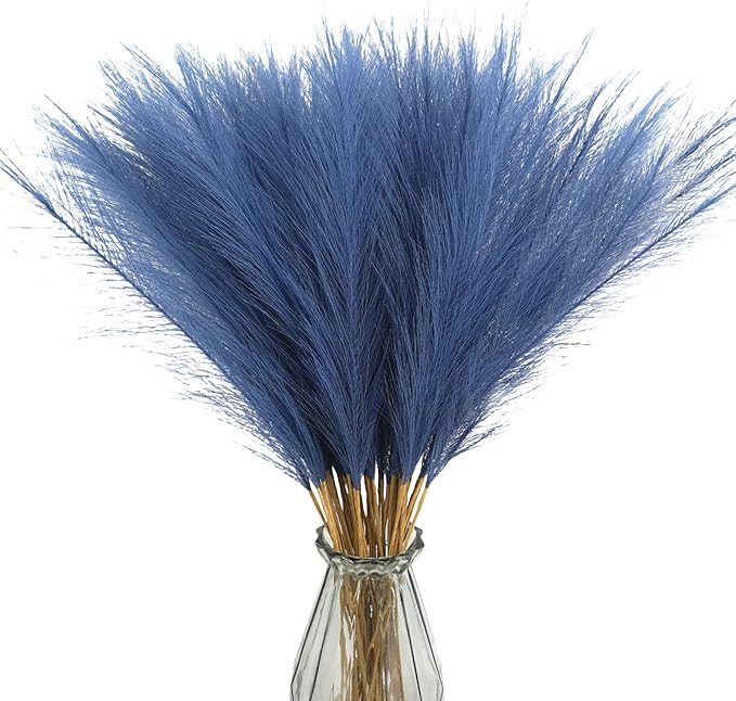 Artificial Pampas Grass Stems, 50 Pack, Blue, 21.6 Inch
