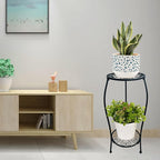2 Pack 25.2 inch Metal Plant Stand Rack for Round Flower Pot, 2 Tier Potted Holder Indoor Outdoor Rustproof Wrought Iron Heavy Duty Planter Shelf for Corner Living Room Balcony Garden Patio, Black