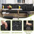 6-Piece Patio Furniture Set, Outdoor Sectional Sofa with Dining Table & Chairs, All-Weather Dining Set with Removable Cushion Covers, Ideal for Garden, Porch, Backyard, Black