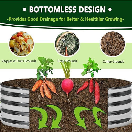 2x2x1.3FT Galvanized Raised Garden Bed Kit,Vegetable Boxes-Round Metal Flower Box,Large Planter Raised Beds Outdoor Garden for Planting,Fruit,Herb-Silver