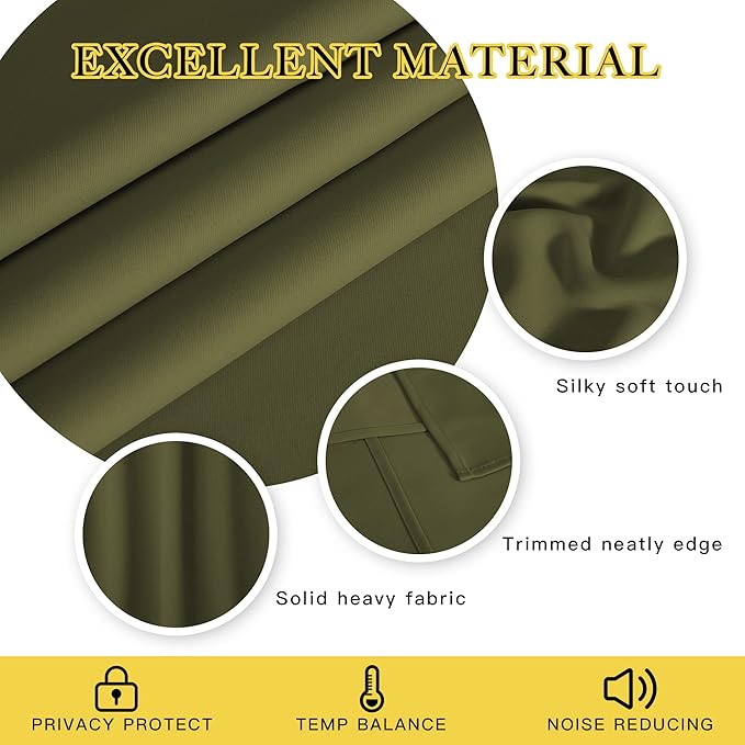 NICETOWN Window Treatment Sliding Door Curtain - Thermal Insulated Wide Width Solid Blackout Patio Glass Door Drape, Extra Wide Draperies (Olive Green, 100 inches Wide x 84 inches Long)