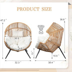 Vongrasig Wicker Egg Chair PE Rattan Chair with Cushion, Oversized Patio Lounge Chair for Outdoor, Indoor, Balcony, Backyard, Garden, Living Room, Beige