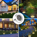 LYHOPE Solar Ground Lights Outdoor, 8 Pack 8 LED Solar Disk Lights Waterproof Garden In-ground Pathway Light Landscape Lighting for Lawn,Yard,Deck,Patio,Walkway (Warm White)
