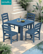SERWALL Outdoor Dining Set for 4, HDPE Square Table and Chairs Set All Weather Patio Dining Set with 4 Armless Chairs for Patio, Blue