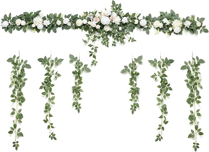 Artificial Wedding Arch Flower Garland 6.5 ft Silk White Sage Green