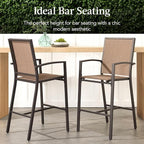 Best Choice Products Outdoor Bar Stools Set of 2, Bar Height, Patio Furniture, All Weather Mesh Design w/Armrest - Brown/Light Brown