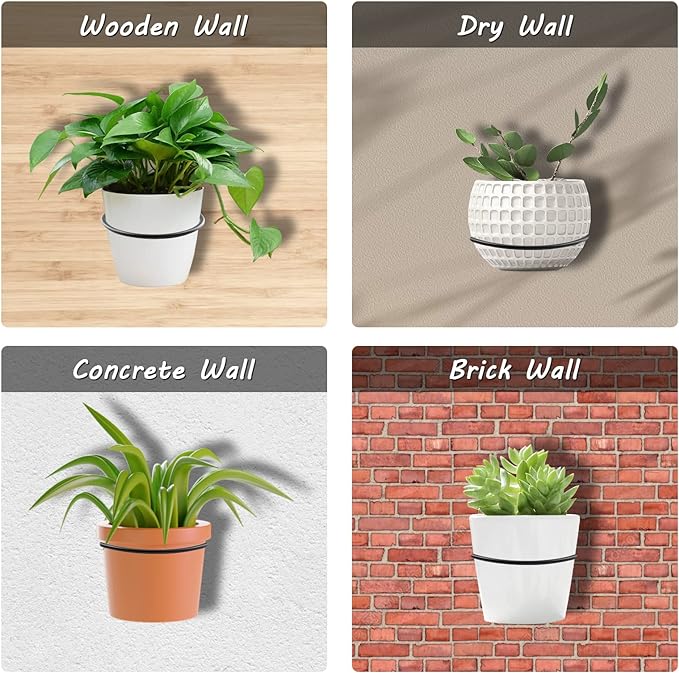 2-Pack 4 inch Flower Pot Holder Ring, Wall Mounted Metal Planter Hanger, Indoor Use, Matte Black, 40 lbs Capacity