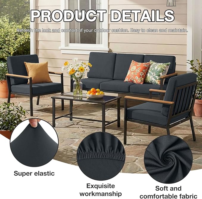 Cushion Covers 8-Piece Set, Dark Gray Stretch Polyester Spandex