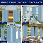 PureFit Outdoor Curtains for Patio Waterproof Weatherproof, UV Resistant Outside Curtains for Gazebo, Front Porch, Pergola, Sun Blocking Privacy Curtain, 52W x 120L inch, 1 Panel, Sky Blue