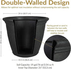 Sunnydaze 24-Inch Anjelica Large Plastic Pot for Plants - Outdoor Double-Walled Large Plastic Planter with Drillable Drainage Holes - Matte Black - 4pk
