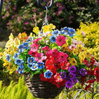 Artificial Flowers for Outdoor, UV Resistant Fake Silk Flowers, Realistic Faux Plants for Outside Indoor Porch Patio Window Box Planter Home Decor (20, Yellow Purple Rosy Red Blue)