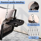 Wicker Porch Swing Heavy Duty 900 LBS 3-Seat Outdoor Patio Swing Chair with Cushions & 8.9ft Chains Outdoor Hanging Bench with Upgraded Cup Holders for Garden Deck Backyard