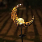 Solar Garden Light Outdoor Decorative, Moon Decor Crackle Glass Globe Garden Stake Metal Lights，Waterproof Warm White LED for Pathway, Lawn, Patio, Yard Ornaments for Outside