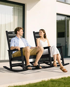 SERWALL Outdoor Rocking Chair Set of 2, Oversized Rocking Chair with Footboard for Adults, HDPE All Weather Resistant Rocking Chairs for Patio, 350lbs Weight Capacity, Black
