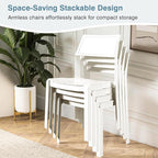 VECELO 4 Pack Stackable Dining Chairs, Plastic Patio Chairs for Indoor Outdoor Use in Kitchen, Poolside, No Assembly, Matte White