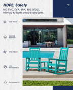 KINGYES Oversized Outdoor Rocking Chair Set of 2, All-Weather Patio Rocking Chairs for Porch, HDPE Outdoor Patio Rockers with High Back & Wide Seat for Garden, Lawn, Aruba