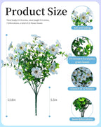 JAKY-Global Faux Artificial Plants Outdoor Flowers Spring Summer Decoration 16 Bundles Fake Eucalyptus Silk Daisy UV Resistant Realistic for Outside Planters,Pot,Front Porch,Patio,Yard Decor
