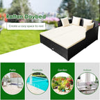 Tangkula Outdoor Rattan Daybed, Wicker Furniture with Spacious Seat, Upholstered Cushion & High-Resilience Sponge, Patio Sofa Set with 4 Pillows, 2-Person Sunbed for Poolside Backyard Garden & Balcony