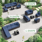 ALAULM Patio Furniture Set with Coffee Table, 7 Pieces Outdoor Sectional with Wide Seat and Thick Cushion, All Weather Wicker Rattan Conversation Set for Backyard, Garden, Deck, NavyBlue